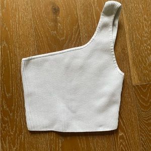 Aritzia sculpt knit one shoulder crop top in white, size S